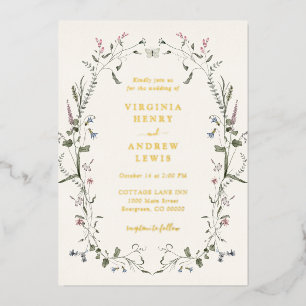 Elegant Floral Wedding Foil Invitation