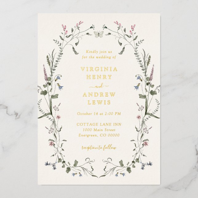 Elegant Floral Wedding Foil Invitation (Front)