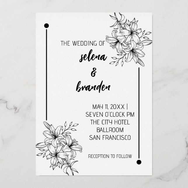 Elegant Floral Wedding Foil Invitation (Front)
