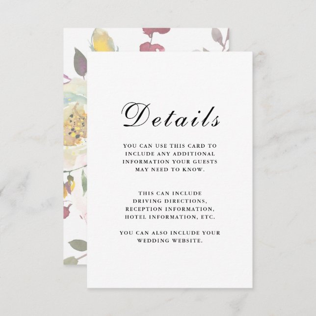 Elegant Floral Wedding Guest Details Enclosure Card (Front/Back)