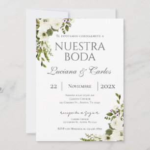 Elegant floral Wedding in Spanish Invitation