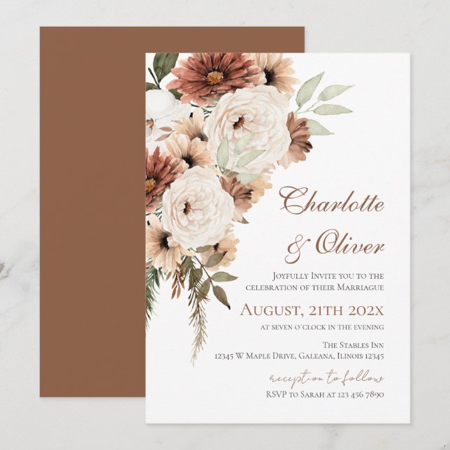 Elegant Floral Wedding Invitation (Front/Back)