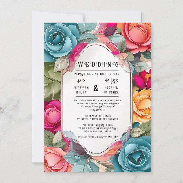 Elegant Floral Wedding Invitation  (Front)