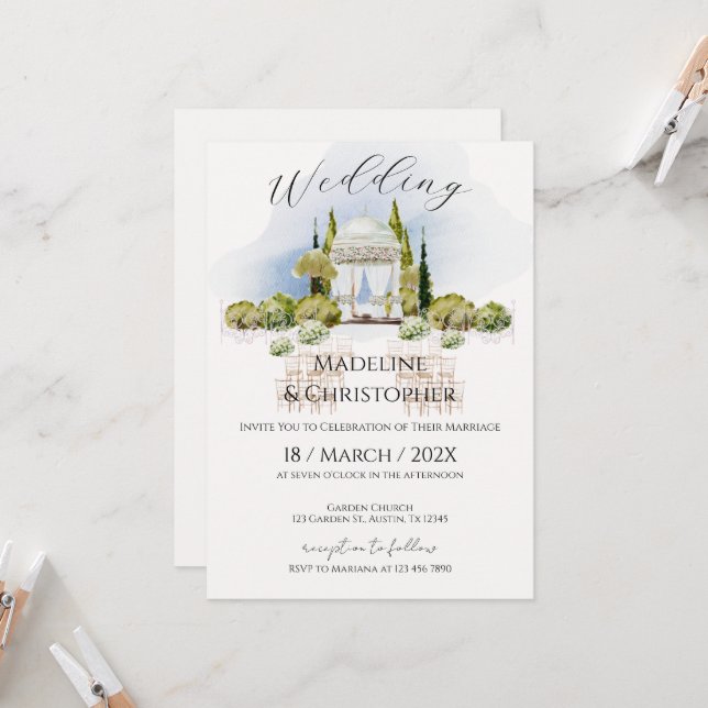 Elegant Floral Wedding Invitation (Front/Back In Situ)