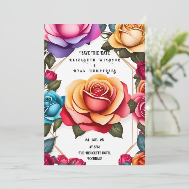 Elegant Floral Wedding Invitation  (Standing Front)