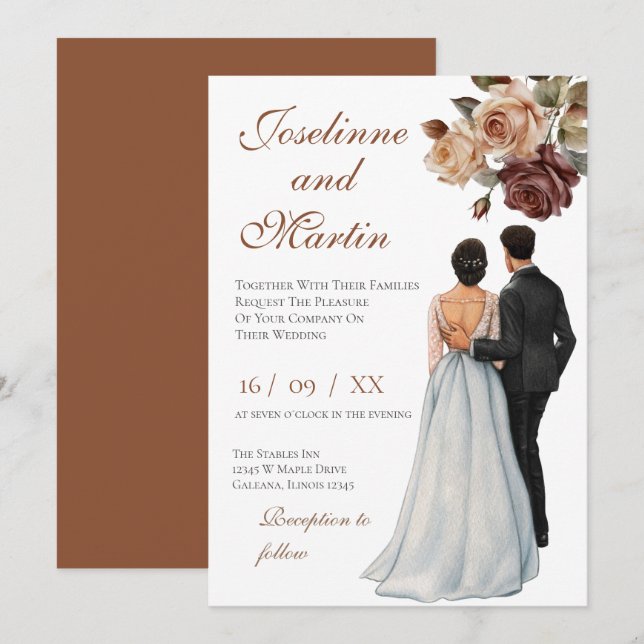 Elegant Floral Wedding Invitation (Front/Back)