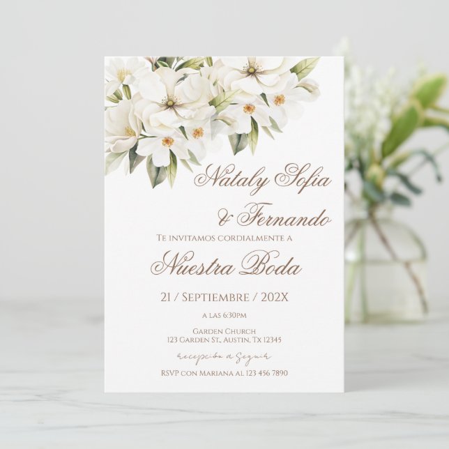 Elegant Floral Wedding Invitation (Standing Front)