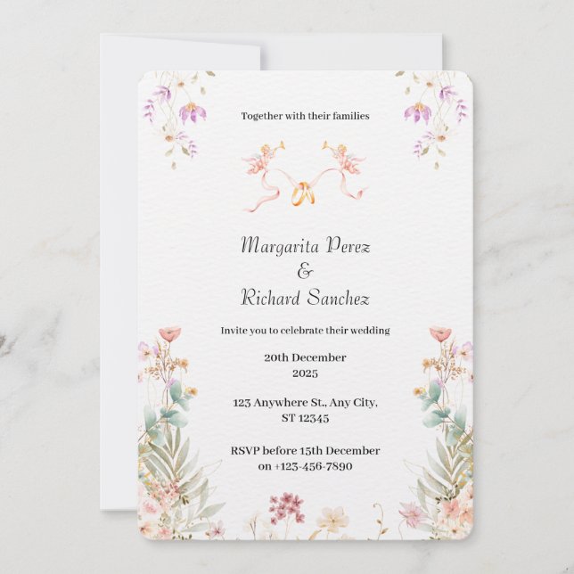 Elegant Floral Wedding Invitation  (Front)