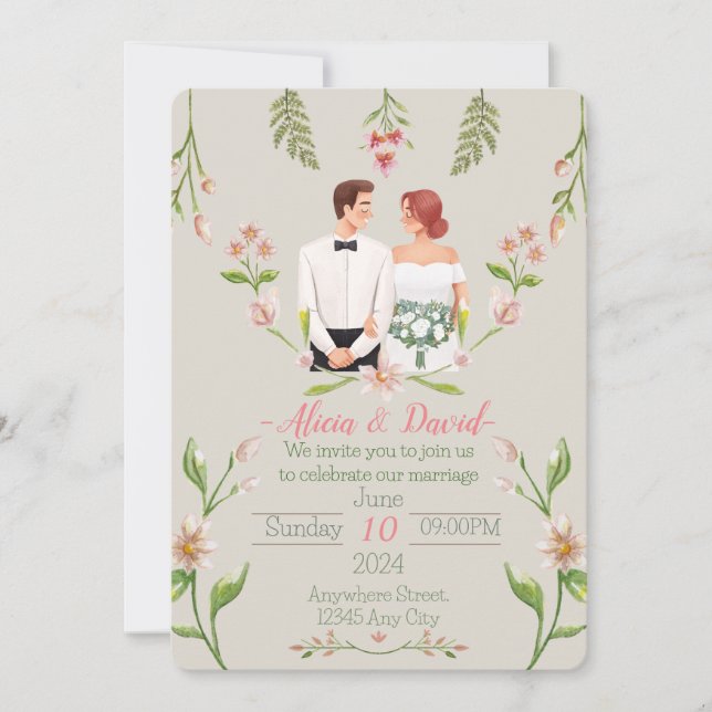 elegant floral wedding invitation (Front)
