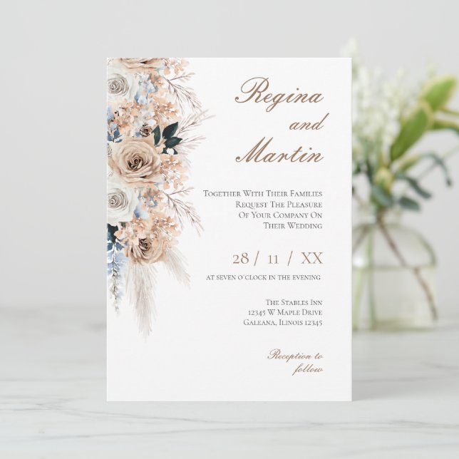 Elegant Floral Wedding Invitation (Standing Front)
