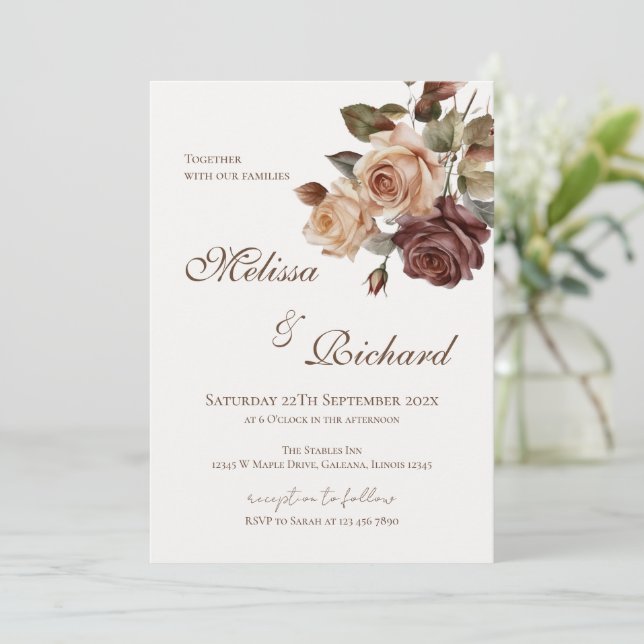 Elegant Floral Wedding Invitation (Standing Front)