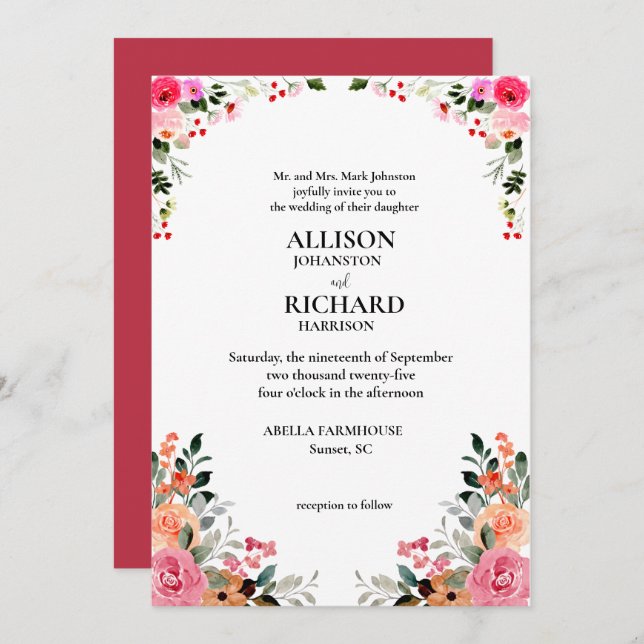 Elegant Floral Wedding Invitation (Front/Back)