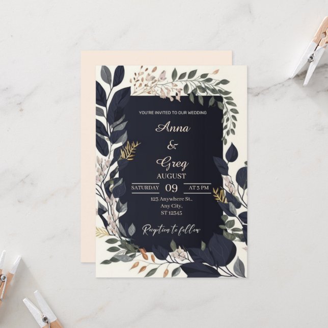 Elegant Floral Wedding Invitation (Front/Back In Situ)