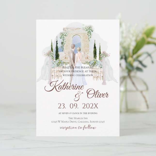 Elegant Floral Wedding Invitation (Standing Front)