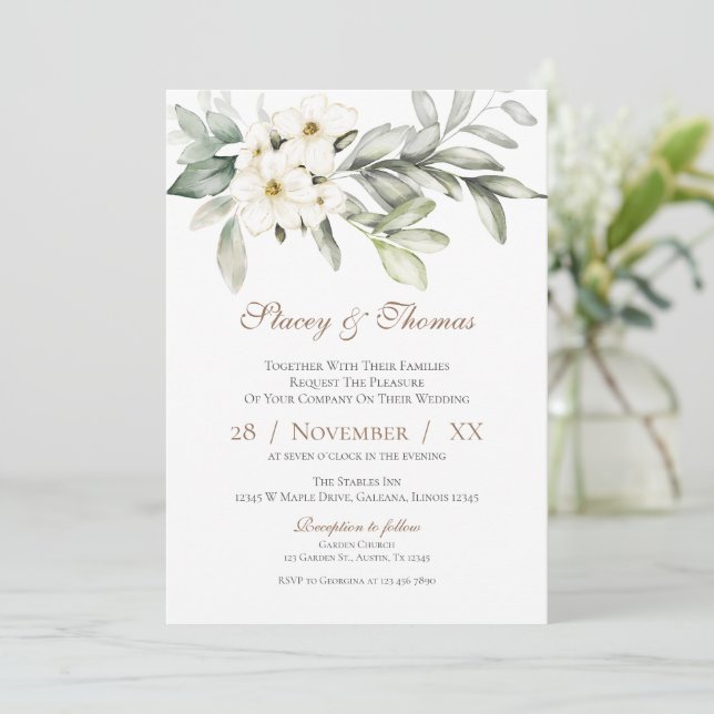Elegant Floral Wedding Invitation (Standing Front)