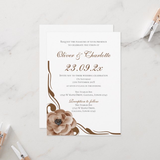 Elegant Floral Wedding Invitation (Front/Back In Situ)