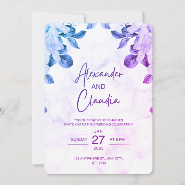 Elegant  Floral Wedding Invitation  (Front)