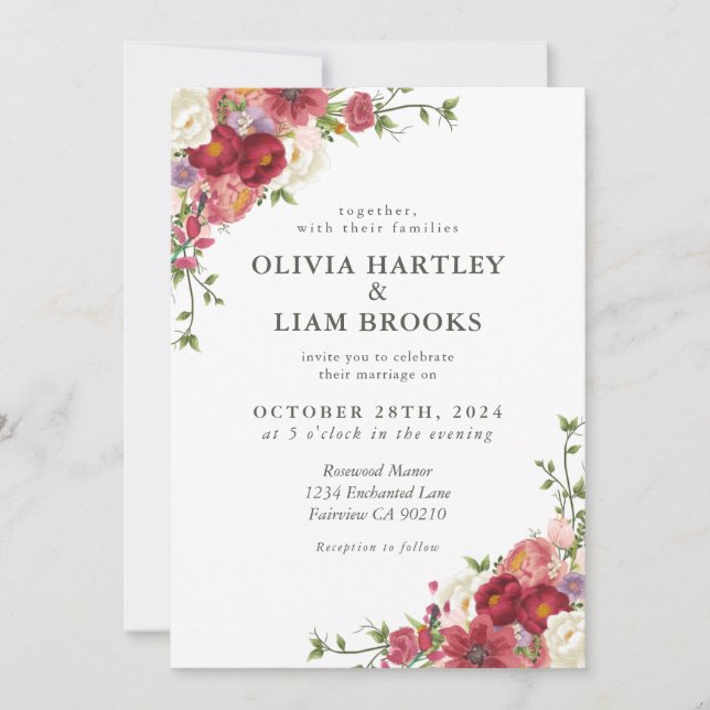 Elegant Floral Wedding Invitation  (Front)