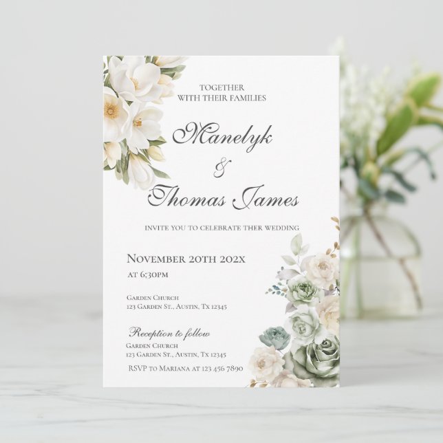 Elegant Floral Wedding Invitation (Standing Front)