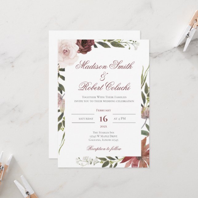 Elegant Floral Wedding Invitation (Front/Back In Situ)