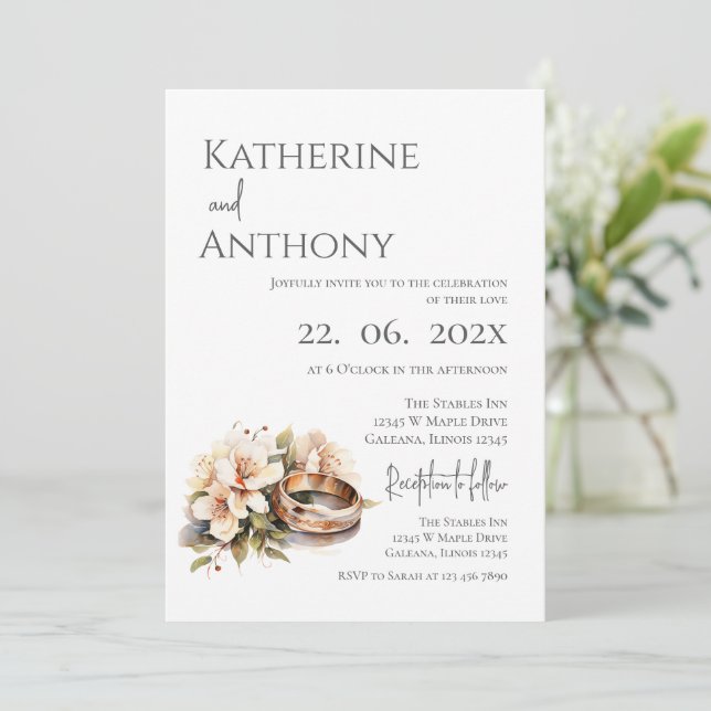 Elegant Floral Wedding Invitation (Standing Front)