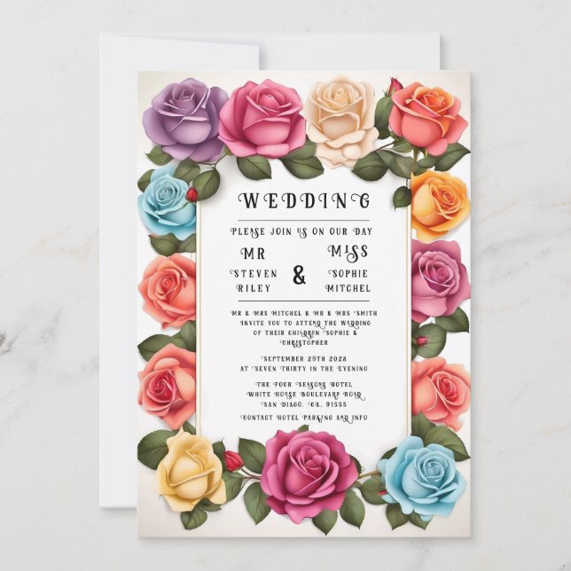 Elegant Floral Wedding Invitation  (Front)