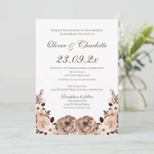 Elegant Floral Wedding Invitation (Standing Front)