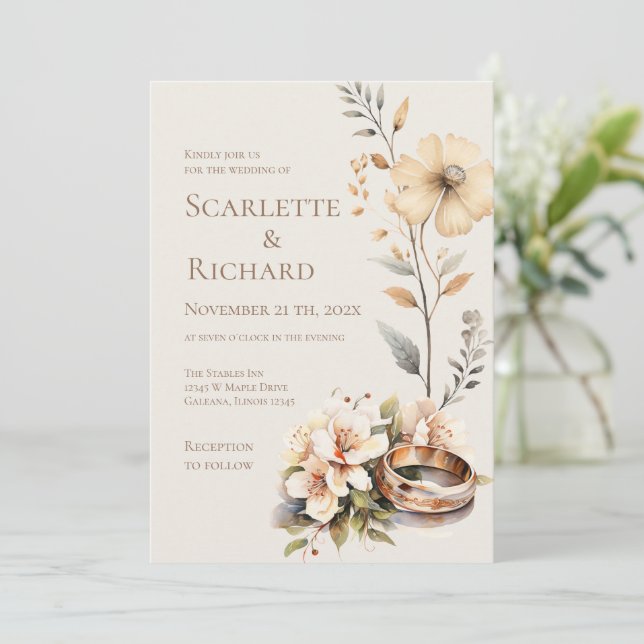 Elegant Floral Wedding Invitation (Standing Front)