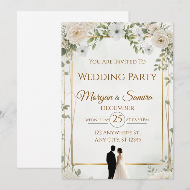 Elegant Floral Wedding Invitation (Front/Back)