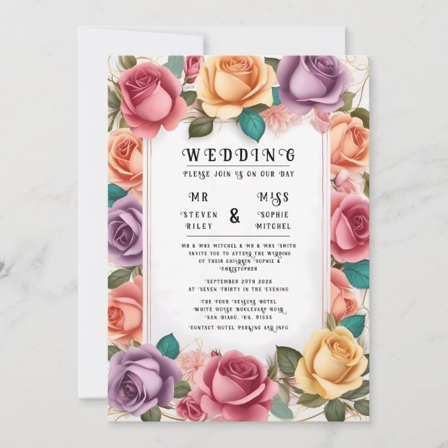 Elegant Floral Wedding Invitation  (Front)