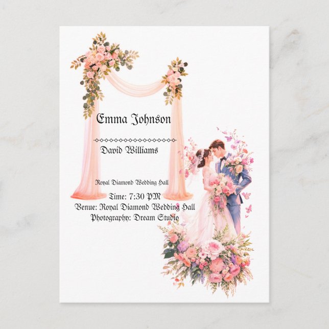 Elegant Floral Wedding Invitation Card – Romantic  (Front)