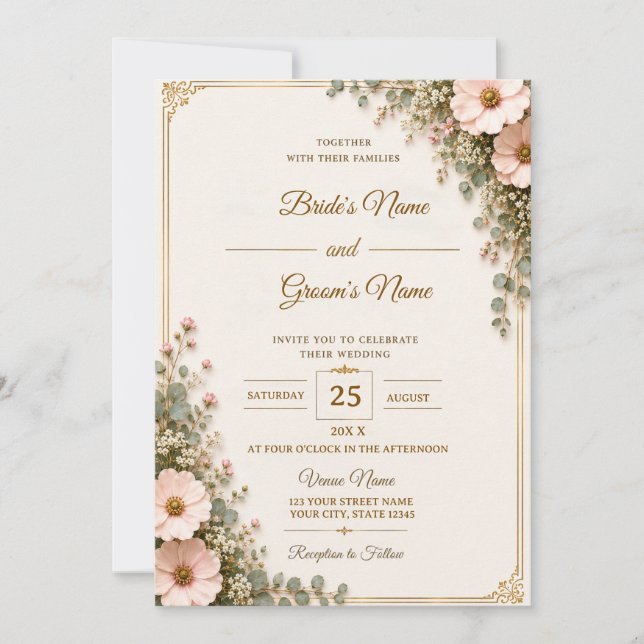 Elegant Floral Wedding Invitation Card Template (Front)