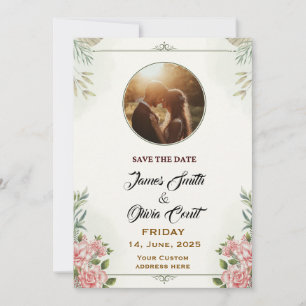 Elegant Floral Wedding Invitation Card with photo