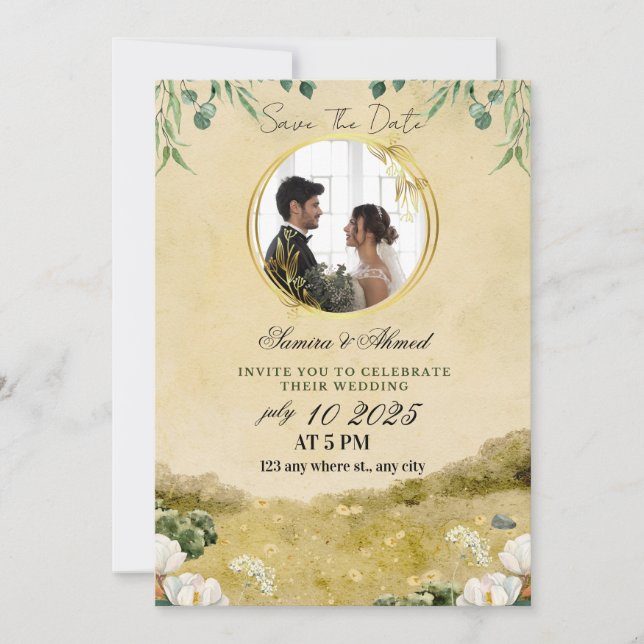  Elegant Floral Wedding Invitation | Classic & Mod (Front)