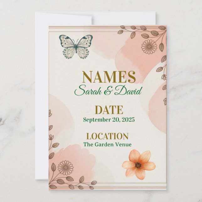 Elegant Floral Wedding Invitation Customisable. (Front)