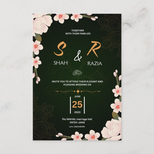 Elegant Floral Wedding Invitation | Customisable  (Front)