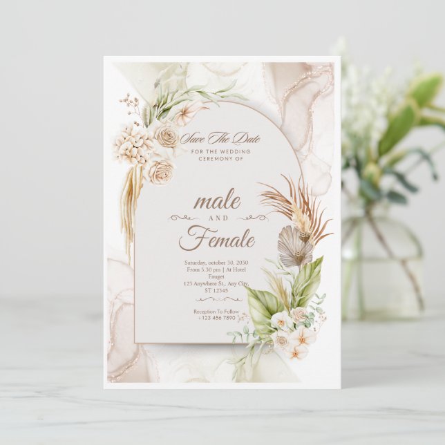Elegant Floral Wedding Invitation | Customisable (Standing Front)