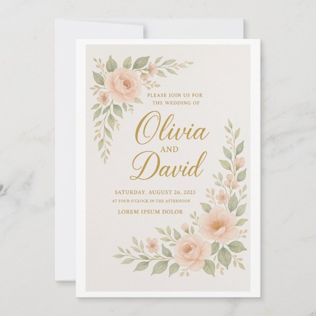 "Elegant Floral Wedding Invitation | Customisable  (Front)