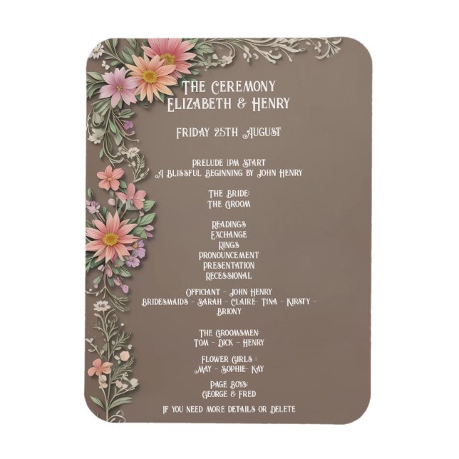 Elegant Floral Wedding Invitation Customisable  Magnet (Vertical)