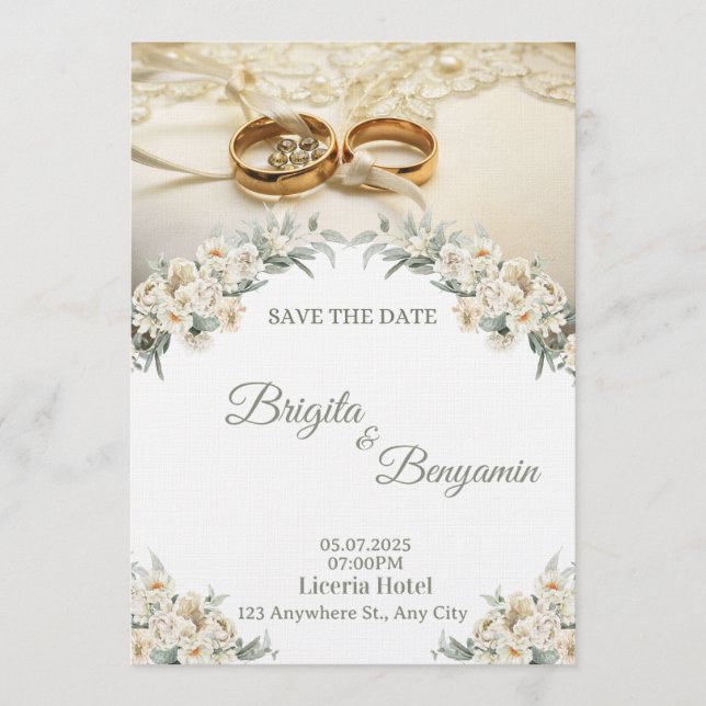 Elegant Floral Wedding Invitation – Customizable  (Front)