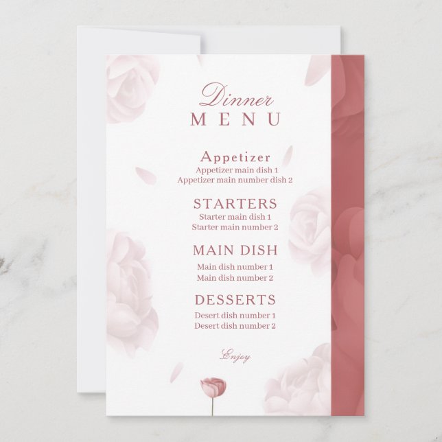 Elegant Floral Wedding Invitation & Dinner Menu Ca (Front)