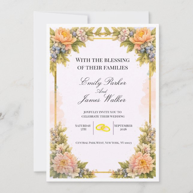 Elegant Floral Wedding Invitation editable  (Front)