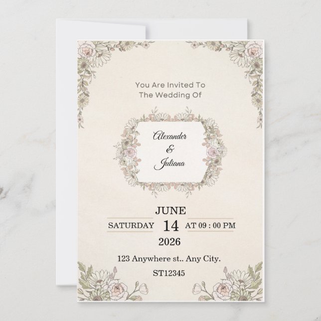Elegant Floral Wedding Invitation | Editable Moder (Front)