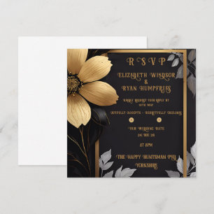  Elegant Floral Wedding Invitation Gold & Silver 