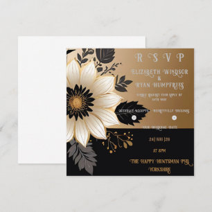  Elegant Floral Wedding Invitation Gold & Silver 