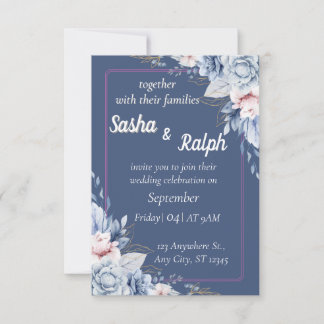 Elegant Floral Wedding Invitation in Blue and Pink