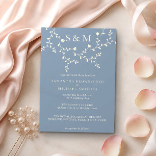 Elegant Floral Wedding Invitation in Blue Beige