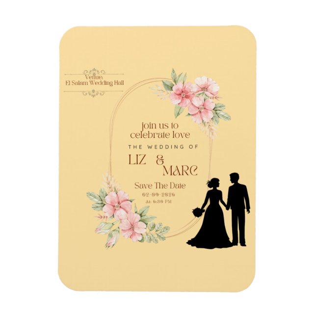Elegant Floral Wedding Invitation  Magnet (Vertical)