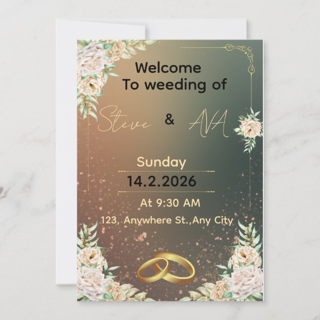 Elegant Floral Wedding Invitation Minimal & Roma (Front)