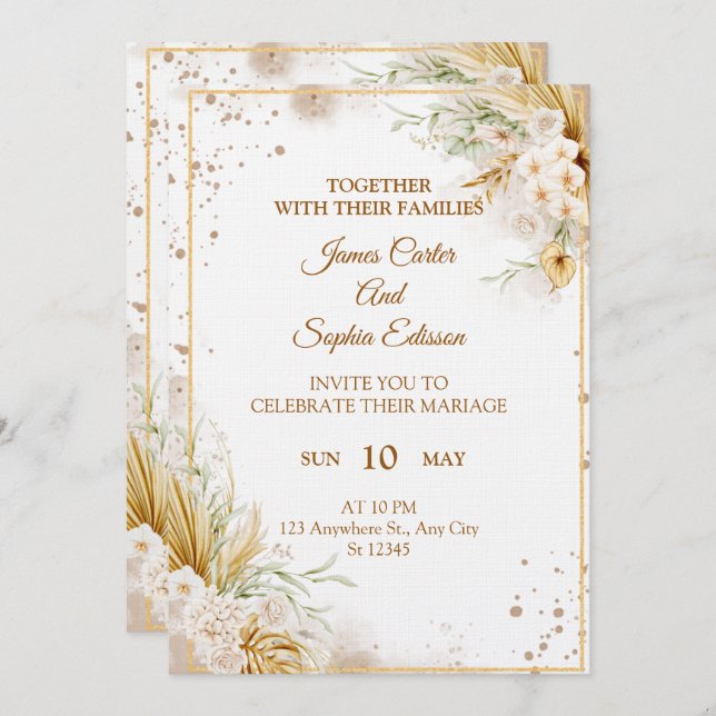 Elegant Floral Wedding Invitation – Modern card (Front/Back)